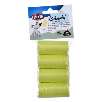 Bolsas de excrementos Trixie Lemon Scented M — 20 unidades por rollo, 4 rollos (80 bolsas), plástico amarillo