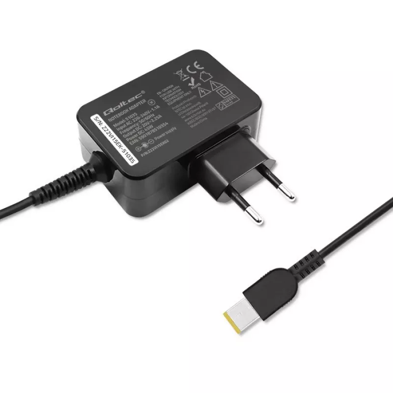Qoltec 51035 adaptador de corriente para Lenovo 45 W, 20 V 2,25 A, Slim tip+pin, para interior, negro
