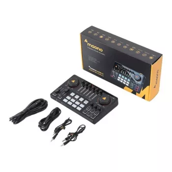 Interfaz de audio USB MAONO AME2 negra con efectos integrados, tarjeta de sonido compacta de sobremesa
