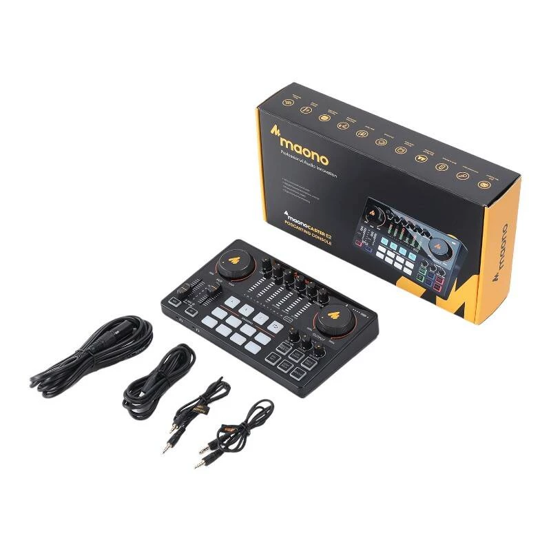 Interfaz de audio USB MAONO AME2 negra con efectos integrados, tarjeta de sonido compacta de sobremesa