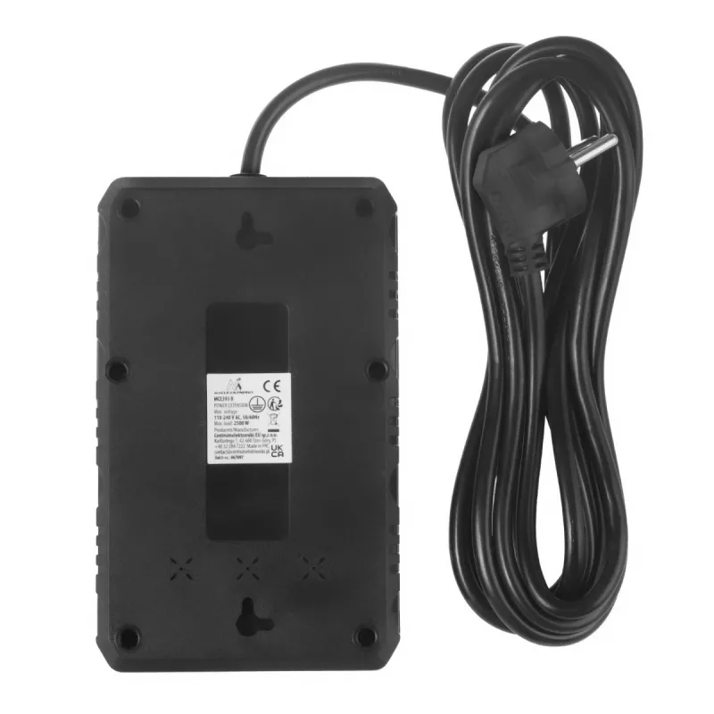 Regleta MACLEAN MCE393 B — 4 tomas de corriente, 3×USB, 110–240 V, 2500 W, cable de 3 m, negra