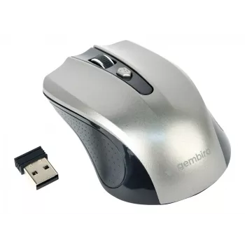 Ratón inalámbrico GEMBIRD MUSW-4B-04-BG — para diestros, óptico 1600 DPI, 4 botones, RF Wireless, negro/gris