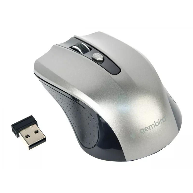 Ratón inalámbrico GEMBIRD MUSW-4B-04-BG — para diestros, óptico 1600 DPI, 4 botones, RF Wireless, negro/gris