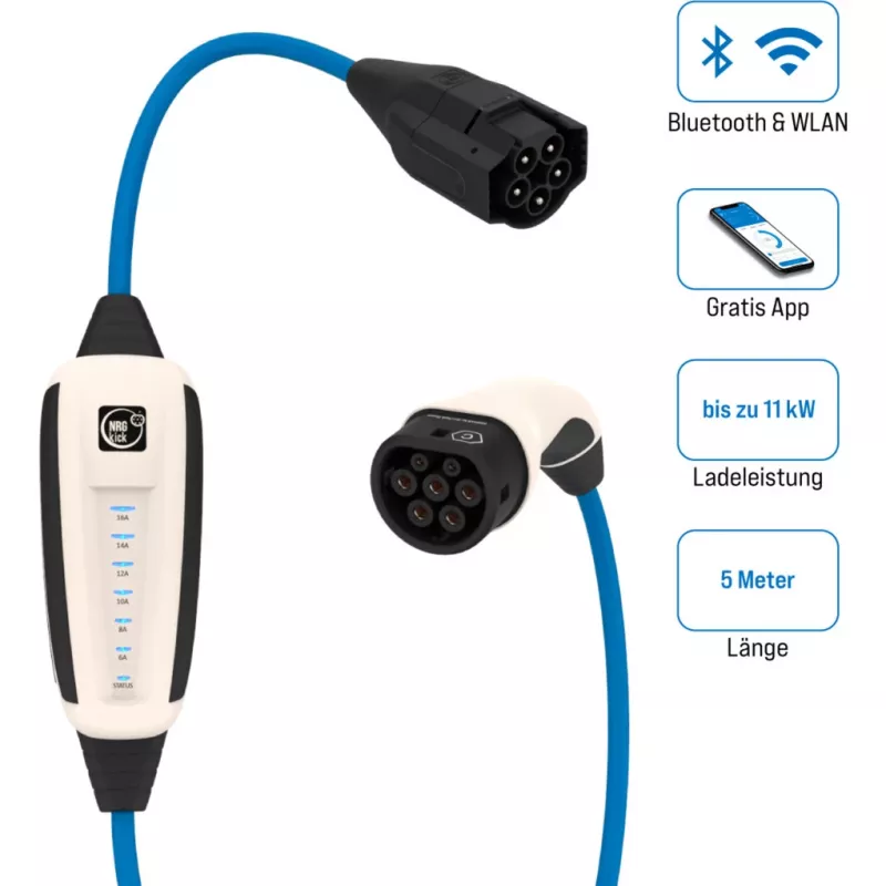 Cargador NRGkick 16A 5m de NRGkick, modelo 17501000 — cable de carga portátil para vehículos eléctricos 16 A, 5 m