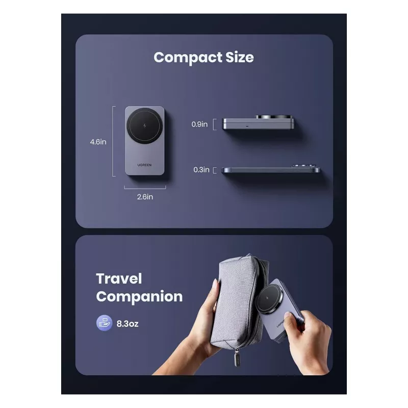 Cargador de CA inalámbrico de interior UGREEN para auriculares y smartphones W528, gris, protección contra cortocircuitos y subtensión