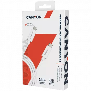 CANYON UC-44, cable, U4-CC-5A1M-E, conjunto de cable USB4 TYPE-C a TYPE-C 40G 1m 5A 240W(ERP) con E-MARK, CE, ROHS, blanco