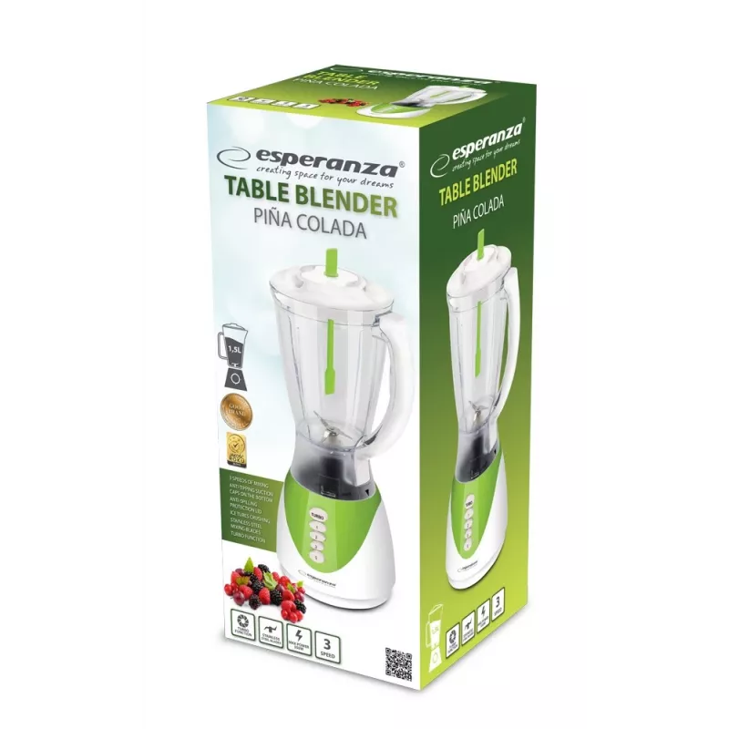 Batidora de mesa ESPERANZA EKM023G Piña Colada verde, 350 W, jarra de 1,5 litros, 3 programas, cuchillas de acero inoxidable