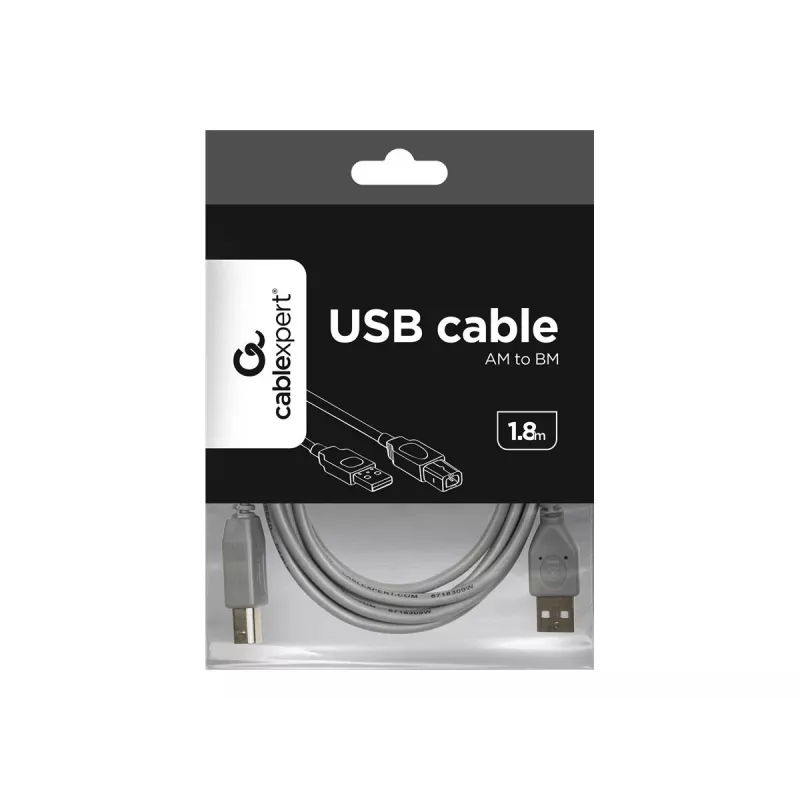 Cable USB 2.0 conector macho A a conector macho B, 1,8 m, gris