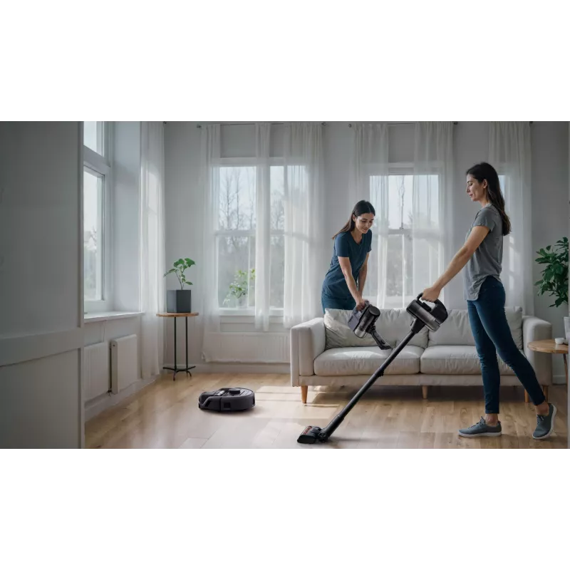 Robot aspirador Eufy E20 negro — redondo, base con bolsa de polvo, 150 minutos de autonomía, 35 cm de diámetro