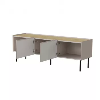 Mueble TV Cama Meble FELLINI 150x40x52 cm, marco color cashmere, tablero de roble aceitado