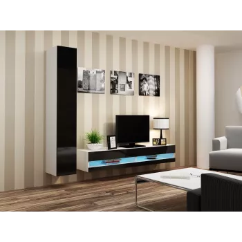 Soporte de TV Cama Meble VIGO NEW 30/180/40, parte superior blanca, marco negro brillante, 1800×400×300 mm