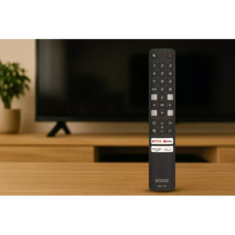 Mando a distancia universal SAVIO RC-15 para TCL SMART TV, IR inalámbrico, negro, alcance 10 m