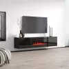 Mueble TV cama meble LUXE 301126 con chimenea eléctrica integrada, 182,6×34,5×37,5 cm, negro brillante
