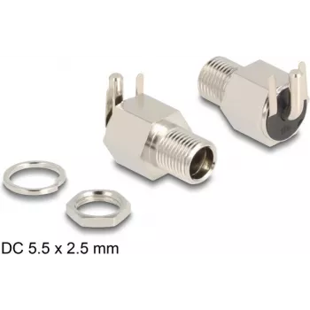 DeLOCK conector DC 5,5 x 2,5 mm conector hembra conexión por soldadura de montaje en ángulo 20 V 10 A
