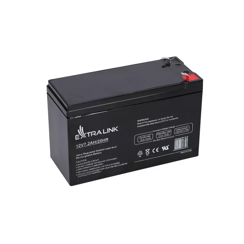 Batería para SAI Extralink AGM 12V 7,2Ah (7Ah) plomo-ácido sellada VRLA, sin mantenimiento, negro