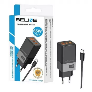 Adaptador de red Beline 2x USB-C 1x USB 65W cable USB-C negro/negro PD 3.0