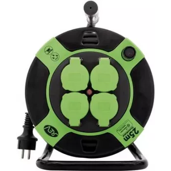 Alargador eléctrico REV 0010215412 25 m 4 tomas AC exterior Negro Verde