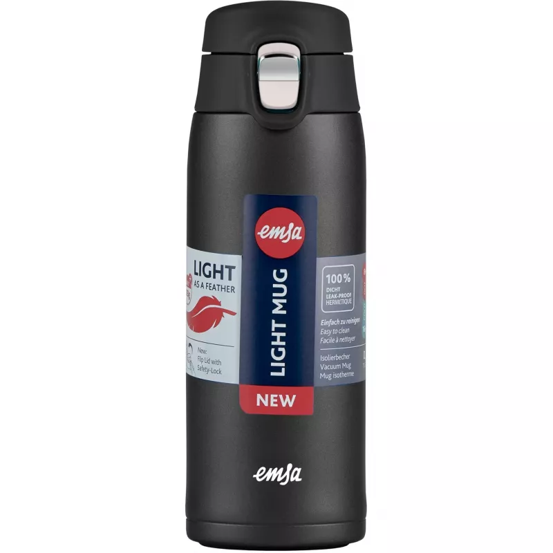 Vaso de viaje EMSA N2151700 0,4 L, negro mate, cierre flip