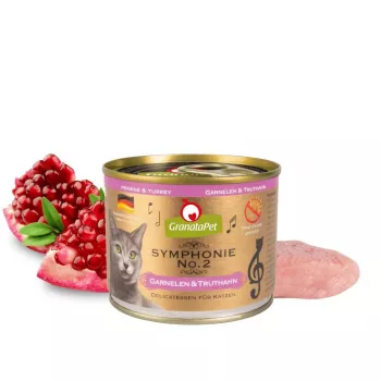 Comida húmeda para gatos Fox4Pets Symphonie N.º 2 Gambas y pavo 200 g, alimento completo para gatos adultos, proteína 11 %, grasa 5,7 %, humedad 80 %