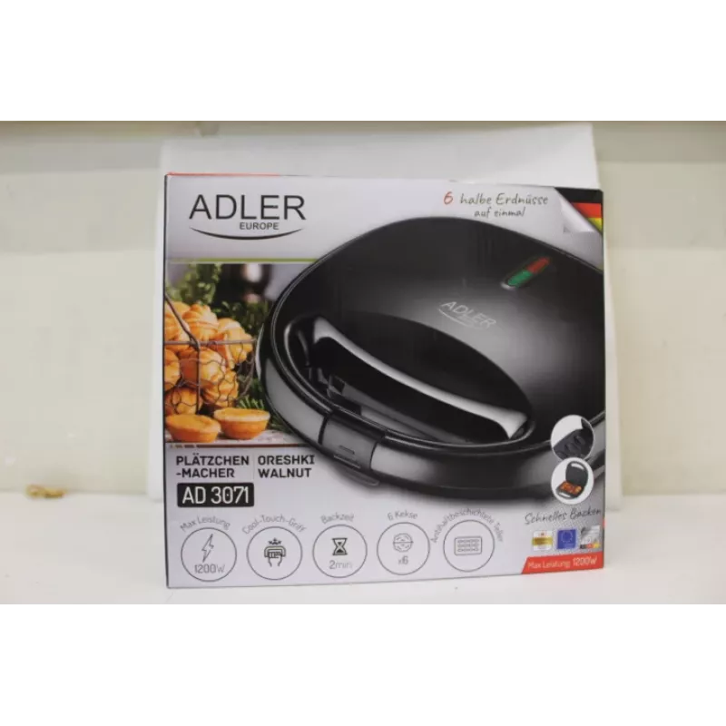 SALE OUT. Adler Máquina de galletas de nuez | AD 3071 | 750 W | Cantidad de masa 12 | Nueces | Negro | EMBALAJE DAÑADO
