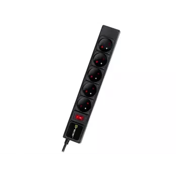 Regleta con protección contra sobretensiones TRACER PowerGear Tracer 47138 5 m negra con cable de 5 m