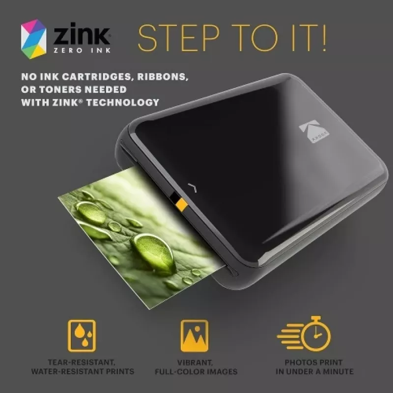 Impresora fotográfica instantánea móvil Kodak STEP Color ZINK 2x3'' 1 ppm, Bluetooth, Negro