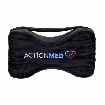 Almohada ortopédica para rodilla ActionMed PO500AM — soporte contorneado de alineación de la pierna, funda lavable, negra