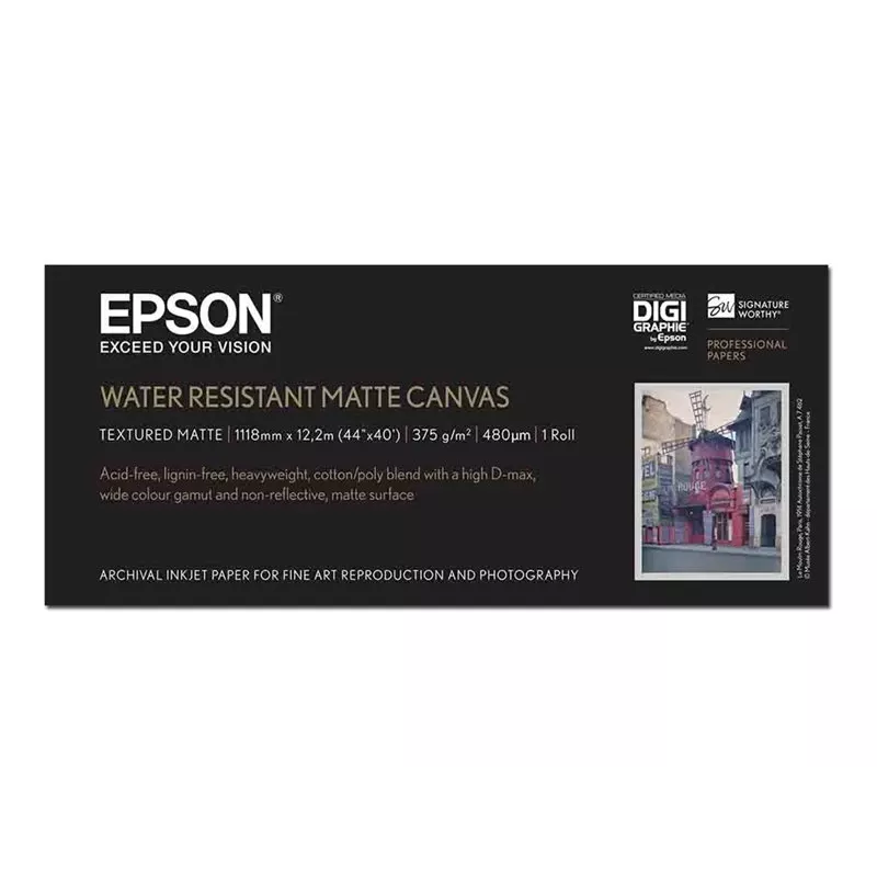Epson WaterResistant Matte Canvas Rollo, 44 inch x 12,2 m, 375 g/m²