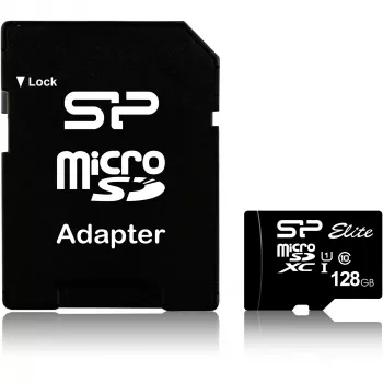 Tarjeta de memoria MicroSDXC Silicon Power 128 GB UHS‑I (Class 10, U1), 85 MB/s, negra, con adaptador SD