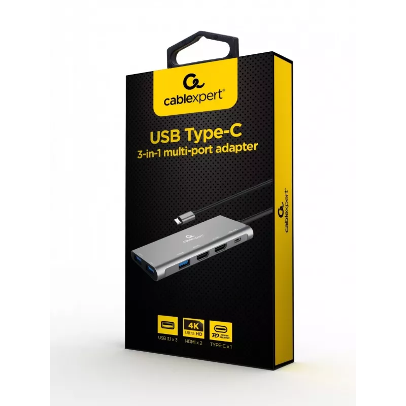Gembird A-CM-COMBO3-03 adaptador multipuerto USB Type-C 3 en 1 (hub + HDMI + PD)
