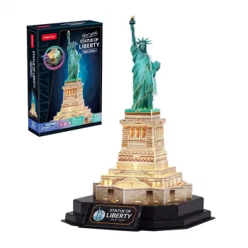 Puzle 3D CubicFun 306-L536H Estatua de la Libertad Night Edition — maqueta con iluminación LED