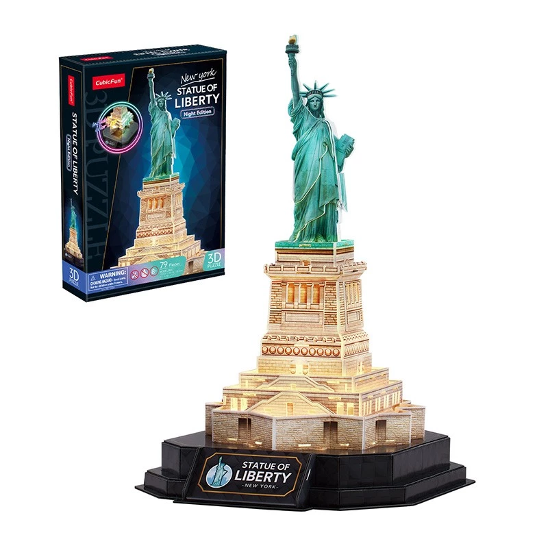 Puzle 3D CubicFun 306-L536H Estatua de la Libertad Night Edition — maqueta con iluminación LED