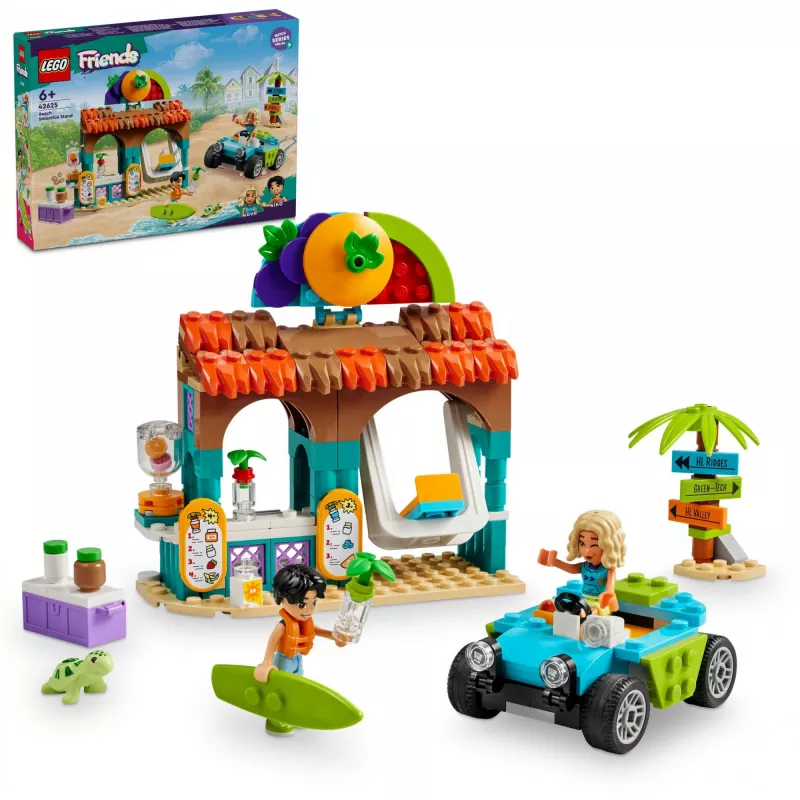 LEGO Friends Puesto de Smoothies de Playa, set de juego infantil con comida de juguete, idea de regalo para niñas y niños a partir de 6 años con 2 minipersonajes, una figura de tortuga y un
