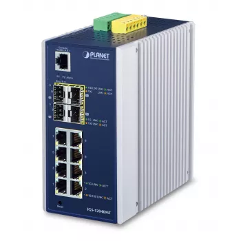 PLANET IGS-12040MT - Switch - gestionado - 8 x 10/100/1000 + 4 x Gigabit SFP - montaje en carril DIN, montaje en pared - AC 24 V / DC 12 -72 V (IGS-12040MT)