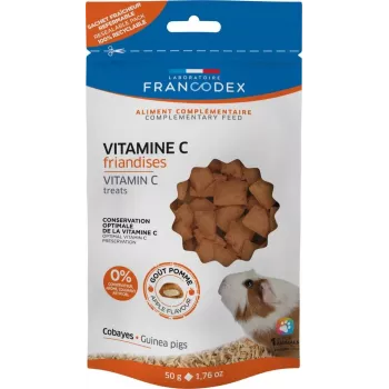 Premio para cobayas FRANCODEX vitamina C 50 g — bolsa sólida con aroma afrutado, 50 g, proteína 8 %, grasa 27 %