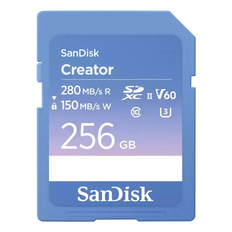 Tarjeta de memoria SD SanDisk Creator UHS-II 256 GB con altas velocidades de transferencia de hasta 280 MB/s