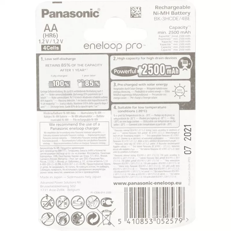 Batería recargable AA Panasonic BK-3HCCE/4BE NiMH 1,2 V 4 uds.