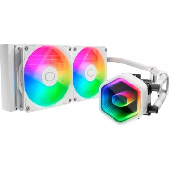 Refrigeración líquida para CPU Cooler Master MasterLiquid 240 Core II blanca — 240 mm, 2 ventiladores de 120 mm (650–1750 RPM), rodamiento de deslizamiento