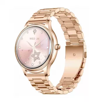 Smartwatch Colmi L28 con caja dorada y correa de acero inoxidable dorada