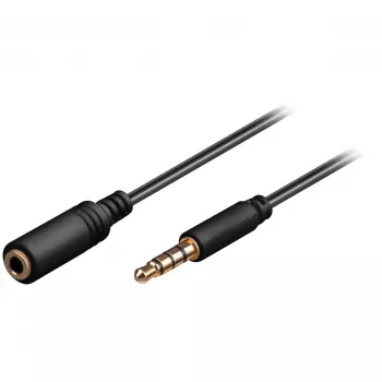 Cable alargador de jack 3,5 mm Wentronic Goobay, negro, 3 m - conector macho jack 3,5 mm (4 polos, estéreo) > conector hembra jack 3,5 mm (4 polos, estéreo) (62480)