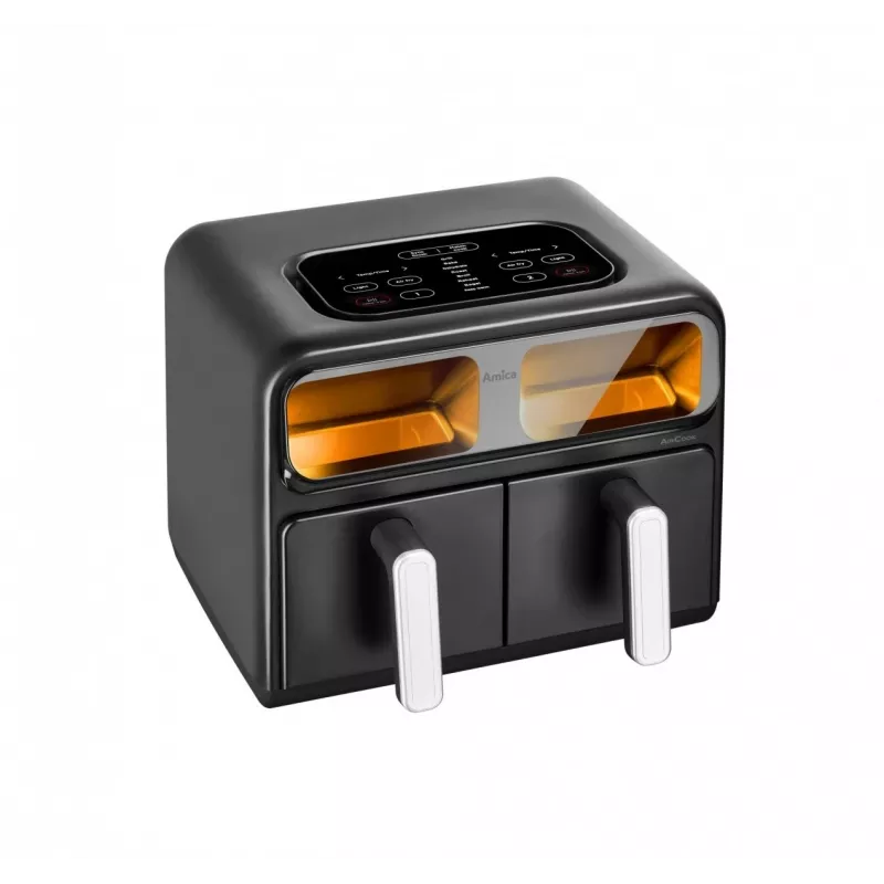 Freidora de aire doble Amica AFM 7020, 8 L, 2400 W, negra