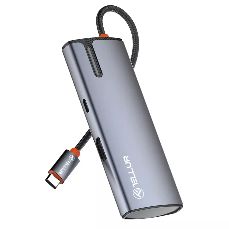 Hub USB-C Tellur TLL321061 con PD 3.0 100W, salida HDMI y 3× conectores USB 3.0