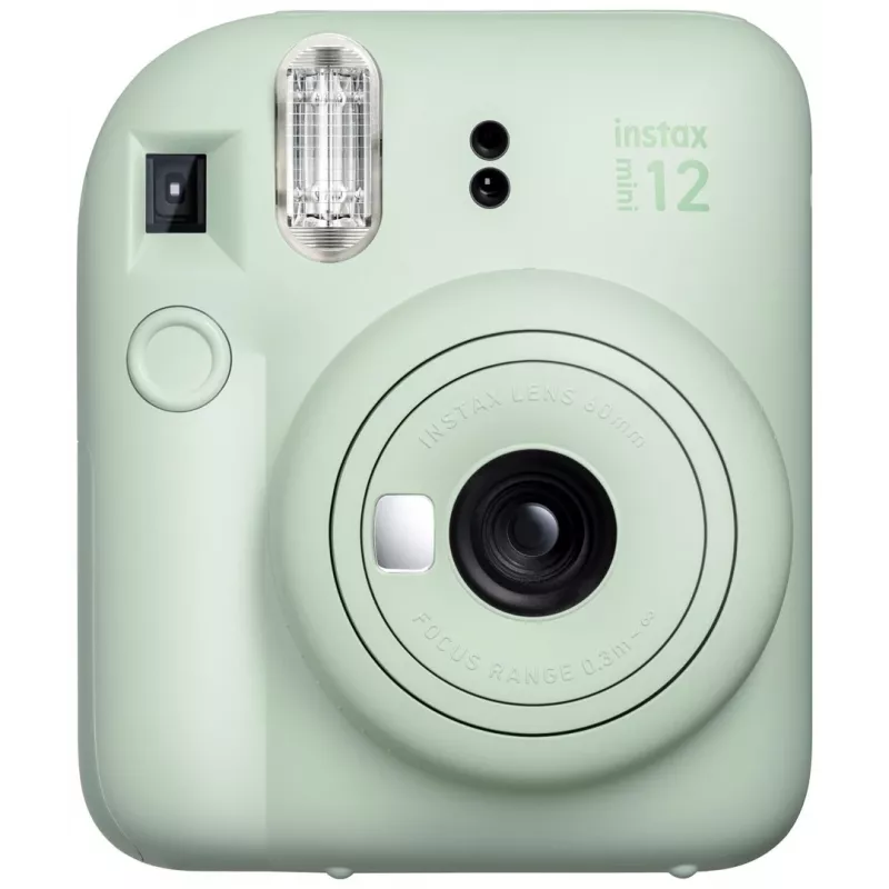 Cámara instantánea Fujifilm Instax Mini 12 Verde — imagen 86x54 mm, película 62x46 mm, distancia focal equivalente 60 mm