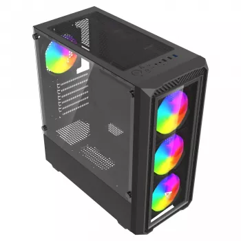 Caja de PC Cube SAVIO Noctis Glass RGB — Negra, ATX/Micro-ATX, 210×410×450 mm, 3 ventiladores frontales de 120 mm