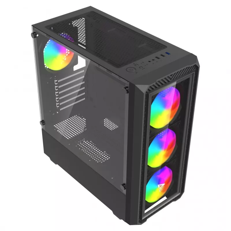 Savio Noctis Glass RGB Cube caja para PC, ATX/Micro-ATX/Mini-ITX, frontal de vidrio templado, ventiladores RGB, negra