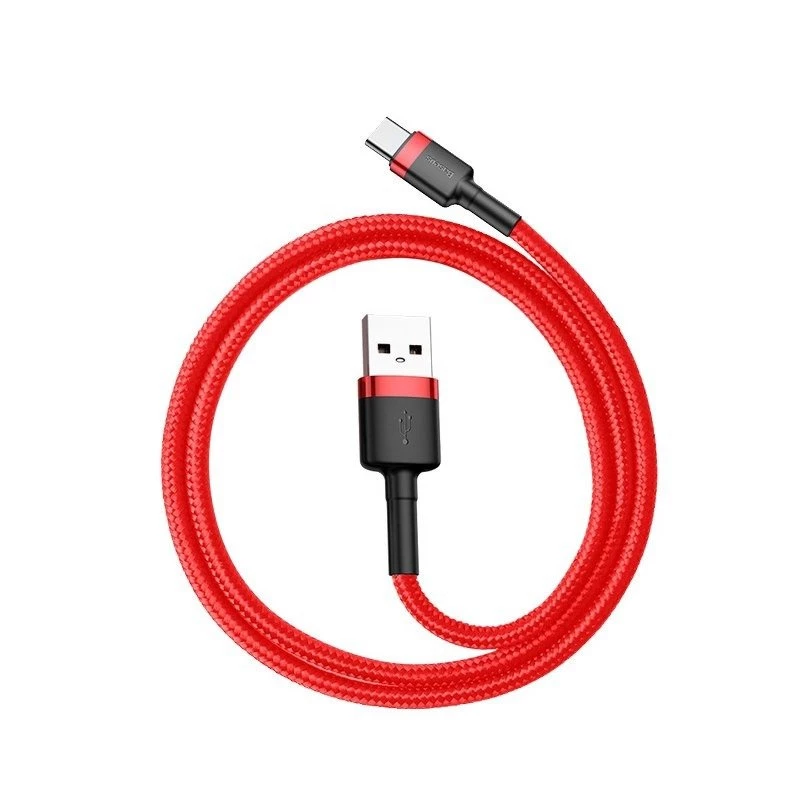 Cable USB 2.0 A a USB-C Baseus CATKLF-B09 1m QC3.0 trenzado de nailon rojo, carga rápida y sincronización de datos