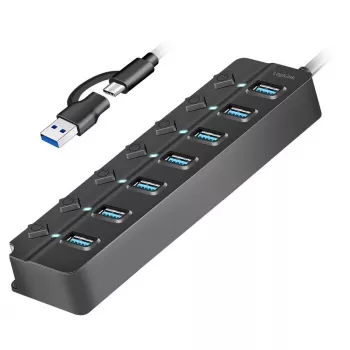 Hub USB 3.2 Gen 1, 7 puertos con interruptor encendido/apagado, negro