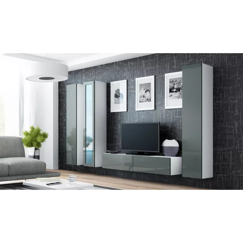 Vitrina Cama VIGO '180' 180/40/30 blanco/gris brillante