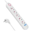 Regleta MACLEAN MCE395 W — 5 tomas de corriente, 3×USB A, 110–240 V AC, 2,1 A USB, máx. 2500 W, blanca, cable de 1,5 m