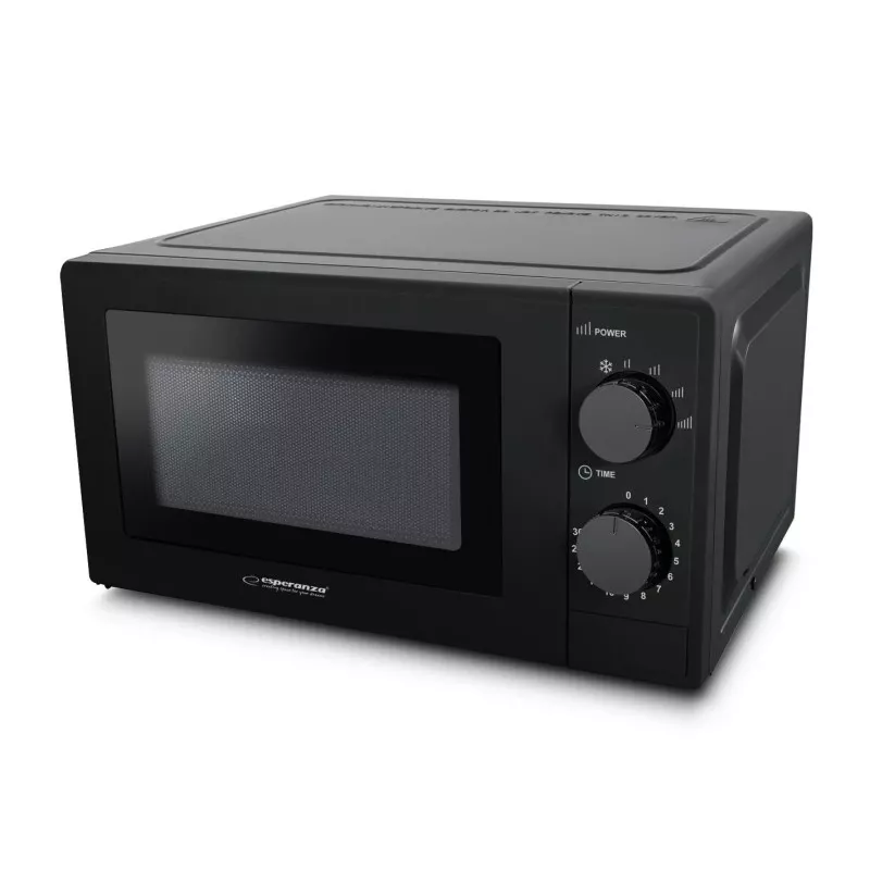 Esperanza ESTOFADO EKO011K microondas solo, de sobremesa, 20 l, 700 W, 5 niveles de potencia, plato giratorio de 24,5 cm, negro